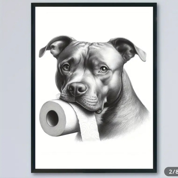 8X10"Pitbull Terrier Canvas Art with Toilet Paper - Picture 1 of 3